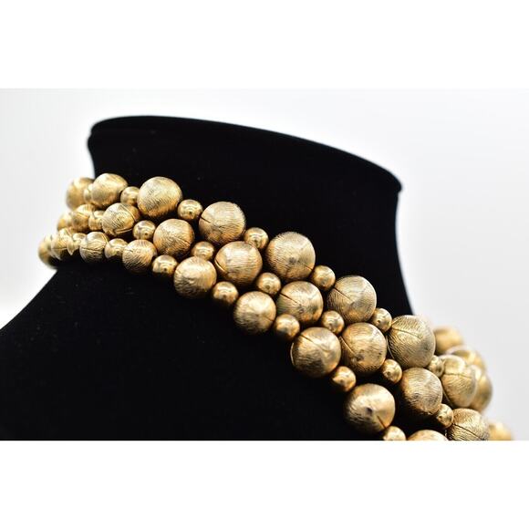 Coro Multi-Layered Beaded Collar Necklace Gold Tone Chunky Signed 1950s BinBM - Picture 7 of 16